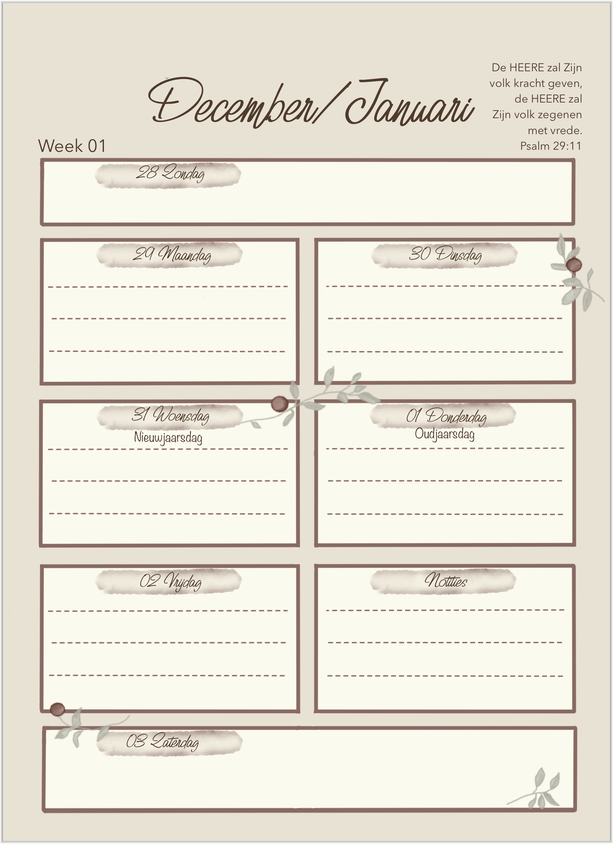 Weeknotitiekalender Vrede